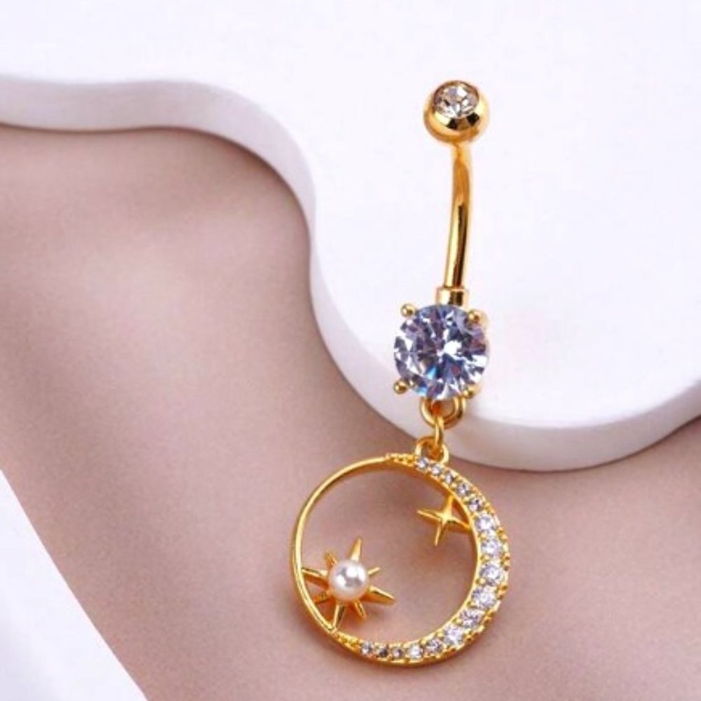 1pc/Set Fashionable Moon Pearl Dangle Belly Ring 14g